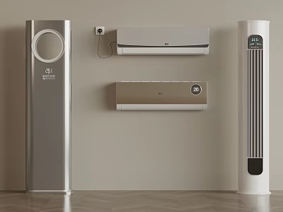 Modern Standing Wall Mounted Air Conditioners And Tower Fans With Digital Displays 3d model