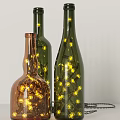 Creative Wall Decor Using Brown And Dark Green Bottles With Yellow String Lights 3d model