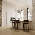 Modern Kitchen Interior With White Cabinets Marble Countertops And Built-in Ovens