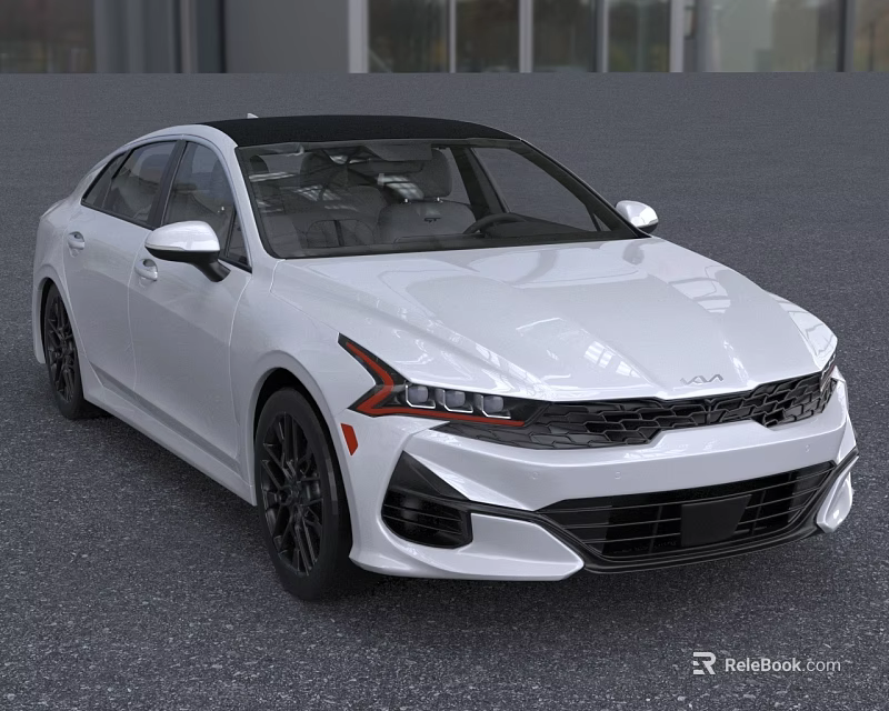 White Kia Sedan With Black Roof Black Wheels And Modern Sporty Exterior Design 3d model 