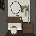 Elegant Wooden Dressing Table With Oval Mirror White Stool Side Cabinet And Decorative Paintings