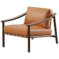 Modern Brown Leather Accent Chair With Wooden Armrest And Sturdy Frame Design