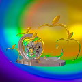 Apple Shaped Transparent Glass Furniture Ornament With Golden Leaves Silver Base And Internal Gears