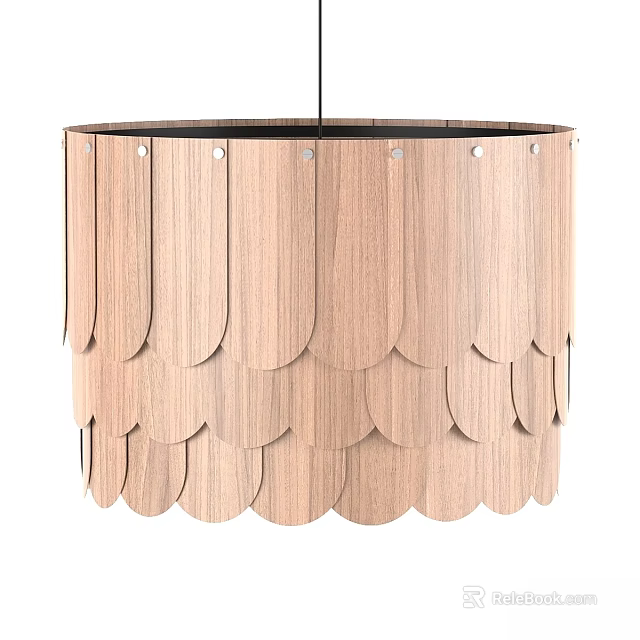 Wooden Scalloped Chandelier With Layered Design For Modern Home Interior 3d model 