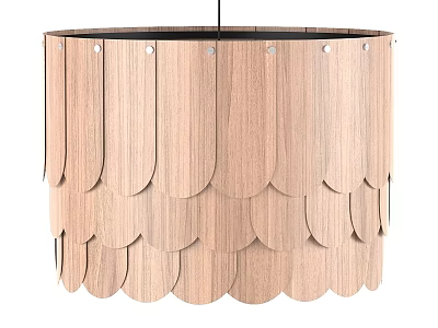 Wooden Scalloped Chandelier With Layered Design For Modern Home Interior 3d model