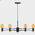 Modern Chandelier With Metal Frame And Glass Bulbs In Paneled Wall Interior