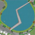 Curved Roadway Walkway Over Water With Surrounding Greenery And Rest Areas