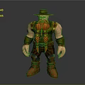 Game Movie Character With Red Braided Beard Brown Hat Green Yellow Vest And Muscular Build