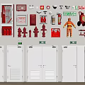 Essential Fire Safety Equipment Collection Featuring Extinguishers Hydrants Alarm Buttons Cabinets And Exit Signs