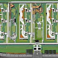 Modern Garden Landscape With Trees Lawn Pavilion Seating Area And Walkway Near Apartment Buildings