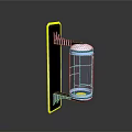 Modern Architectural Structure With Yellow Border Black Panel Transparent Cylinder And Green Light Source