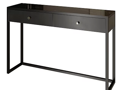 Modern Black Console Table With High Gloss Top Two Drawers And Metal Frame 3d model