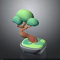 3D Styled Decorative Plant with Green Canopy Orange Trunk and Blue Green White Base