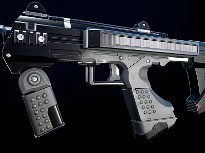 Futuristic Tactical Weapon Featuring Mechanical Structure And Sleek Black Gray Finish 3d model