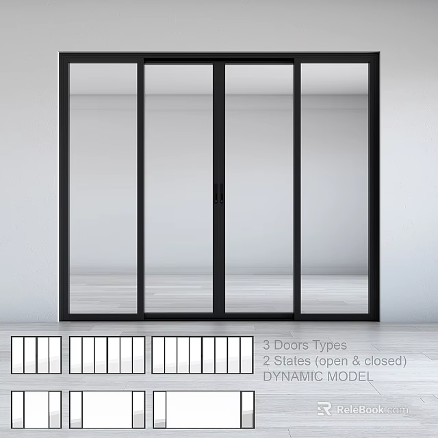 Dynamic 3 Door Type Swing Door With Two States Open And Closed Model 3d model 