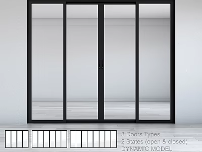 Dynamic 3 Door Type Swing Door With Two States Open And Closed Model 3d model