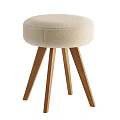 Plush Beige Round Fabric Stool With Natural Solid Wood Legs For Cozy Modern Home Decor