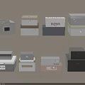 Decorative Ornament Set With Various Colored Stacked Boxes And Labeled Designs