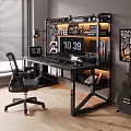 Modern Home Office Desk And Chair Set With Bookshelf Digital Clock And Coffee Decor