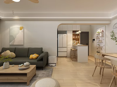 Modern Open Concept Living Dining Room Interior With Sofa Coffee Table Dining Table And Chairs 3d model