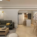 Modern Open Concept Living Dining Room Interior With Sofa Coffee Table Dining Table And Chairs