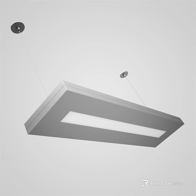 Modern Rectangular LED Pendant Light with Metal Frame for Living Room Dining Area 3d model