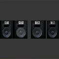 Four Modern Black Electronic Audio Speakers With Round Drivers And Grid Design 3d model