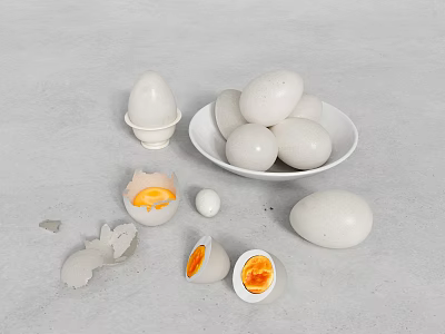 Egg Tableware Set Featuring White Bowl Egg Holder and Boiled Eggs with Yolk 3d model