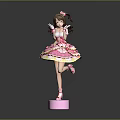 Standing Cartoon Character Doll With Pink Ruffled Dress Brown Hair Bowknot And Pink Base