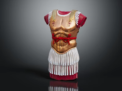 Roman Style Gold Costume Featuring Red Sash White Fringe Hem And Decorative Patterns 3d model