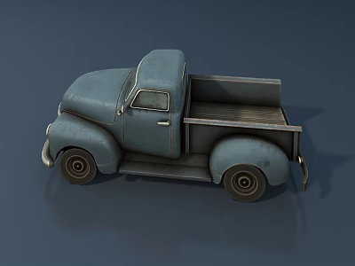 Vintage Blue Classic Pickup Truck with Wooden Bed and Retro Design 3d model