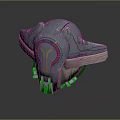 Futuristic Sci Fi Helmet With Metallic Finish Red Glowing Accents And Mechanical Details