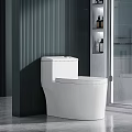 Modern White Toilet In Bathroom Interior With Gray Floor Green Wall And Shower Enclosure