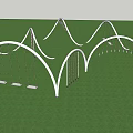 White Arched Playground Equipment with Swings and Climbing Frames on Green Grass