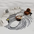 Soft Beige Curved Sectional Sofa And Marble Coffee Table Set For Modern Minimalist Living Room