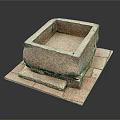 Stone Sculpture Carving Of Square Basin With Slab Base And Detailed Texture