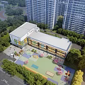 Aerial Planning of Residential Area with Playground Greenery High Rise Buildings and Roads