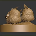 Golden Stylized Chick Figurines On Shiny Decorative Base