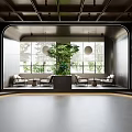 Modern Office Interior With Open Layout Gray Tones Bookshelves Sofas Bar Counter And Green Plants