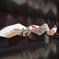 Modern Background Wall With Geometric Patterns And People Walking Nearby