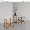 Modern Leisure Chairs With Wooden Frame Light Fabric And Side Table With Green Plant