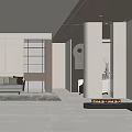 Modern Entryway Hallway Interior With Pillars Warm Lighting And Decorations Connecting Living Room