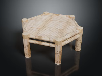 Hexagonal Bamboo Coffee Table With Woven Design Natural Texture And Short Legs 3d model