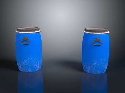 Two Blue Household Buckets With Metal Lids And Handles For Daily Use 3d model