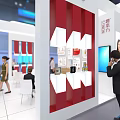 China Telecom Exhibition Booth With White Red Design And Reception Desk Area