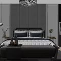 Elegant Modern Double Bed Bedroom Interior With Gray Headboard And Decorative Pillows 3d model