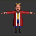 Cartoon King Character Wearing Golden Crown Red Robe With Beard And Outstretched Arms