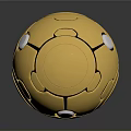 Golden Industrial Equipment Sphere With Geometric Patterns Central White Circle Shiny Surface Design
