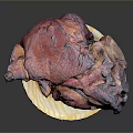 Tender Roasted Animal Meat Presented on Wooden Platter with Juicy Red Texture