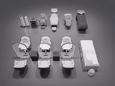 Medical Beauty Treatment Equipment Collection With Treatment Chairs Bed And Cabinets 3d model